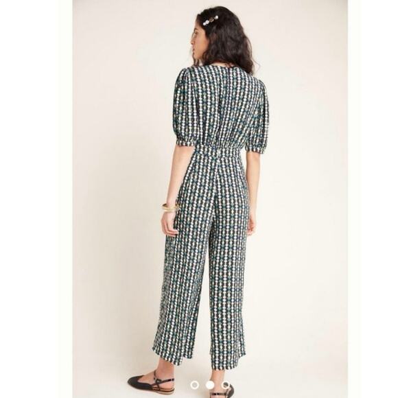 Anthropologie X Kachel Geometric blue green Jumpsuit medium 6 - Picture 3 of 11